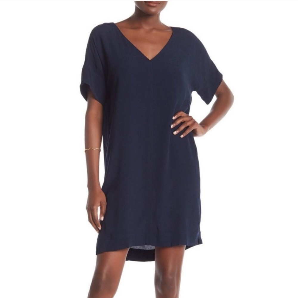 Madewell Novel Shift Dress Deep Navy V-Neck Oversized Mini Dress M
